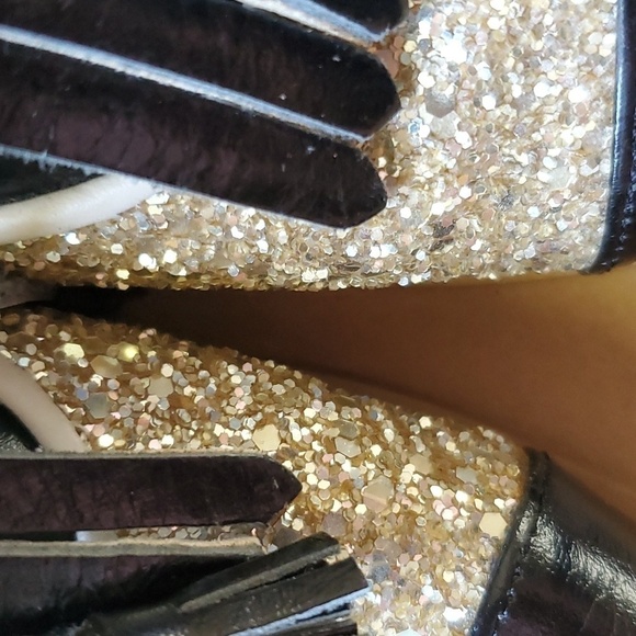 Croon RARE tassel  gold glitter and black shoes Size 38 (us 7.5 ) - Picture 3 of 11